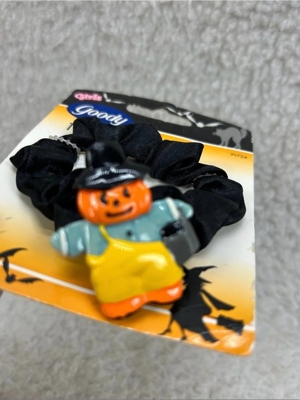 Vintage 2003 Goody Girls Halloween Pumpkin Scrunchie Black Hair Tie #91724